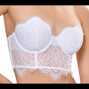 White lace, strapless bra.
